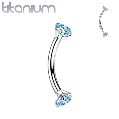 Implant Grade Titanium Curved Barbell Internally Threaded Aqua CZ - Pierced Universe