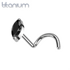 Implant Grade Titanium Black Marquise CZ Gem Corkscrew Nose Ring Stud