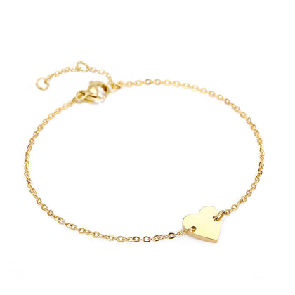 Stainless Steel Gold PVD Heart Charm Chain Bracelet - Pierced Universe