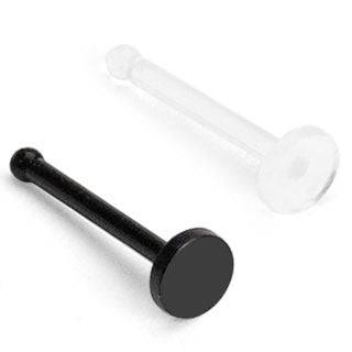 Acrylic BioFlex Black & Clear Flat Hide Your Nose Piercing Retainer Ball End - Pierced Universe