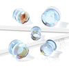 Aurora Borealis Multi Faceted Double Flared Glass Ear Plugs - Pierced Universe