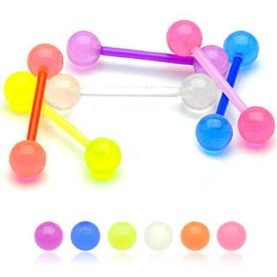 Bio Flex Acrylic Flexible Glow in the Dark Barbell Tongue Ring with Acrylic Balls - Pierced Universe