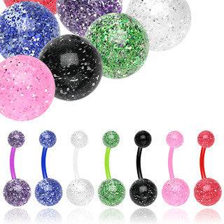 Bioflex Bar with Glitter Acrylic Balls Belly Button Ring - Pierced Universe