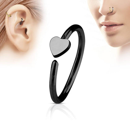 Black IP on 316L Surgical Steel Nose Hoop Ring with Small Heart - Pierced Universe