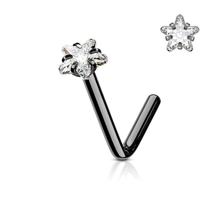 Black IP Surgical Steel Star CZ L Shape Nose Pin Stud - Pierced Universe