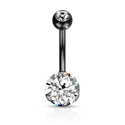 Black PVD Surgical Steel Classic White 8mm CZ Gem Belly Ring