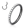 Black Surgical Steel Easy Hinged CZ Pave Clicker Hoop - Pierced Universe