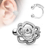 Brass Clip On Fake Flower Rose Cartilage Helix Fake Piercing Horseshoe Ear Cuff - Pierced Universe