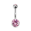 Classic Pink CZ 8mm Gem Surgical Steel Belly Button Navel Ring - Pierced Universe