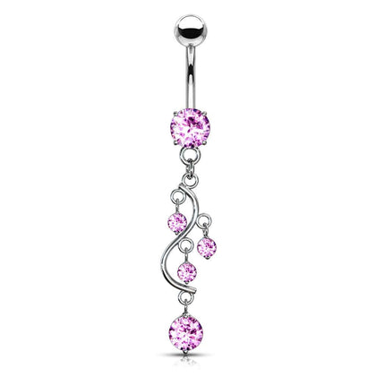 Classic Traditional Vine Prong Pink Dangling Surgical Steel Belly Button Navel Ring - Pierced Universe