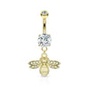 Cute Small CZ Dangle Bumble Bee Gold PVD Surgical Steel Belly Ring - Pierced Universe