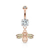 Cute Small CZ Dangle Bumble Bee Rose Gold PVD Surgical Steel Belly Ring - Pierced Universe