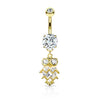 Cute Small CZ Dangle Owl Gold PVD Surgical Steel Belly Ring