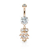 Cute Small CZ Dangle Owl Rose Gold PVD Surgical Steel Belly Ring - Pierced Universe