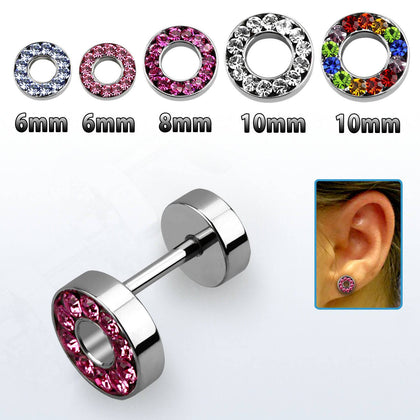 CZ Paved Screw Back Fake Plug Tunnel Earrings - Pierced Universe