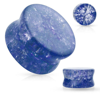 Double Flared Blue Shattered Glass Look Acrylic Plugs