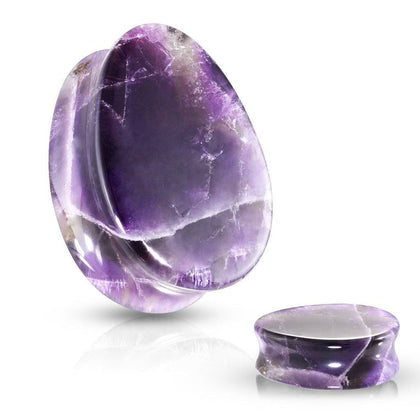 Double Flared Saddle Tear Drop Amethyst Stone Plugs - Pierced Universe