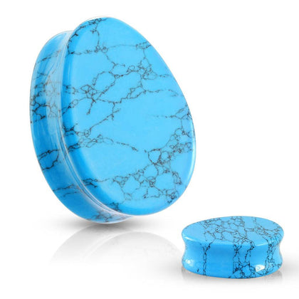 Double Flared Saddle Tear Drop Blue Turquoise Stone Plugs - Pierced Universe