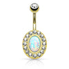 Elegant Oval Blue Opal Non Dangling Gold Plated Surgical Steel Belly Ring - Pierced Universe