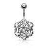 Elegant Surgical Steel Flower CZ Belly Ring - Pierced Universe