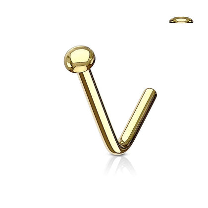 Gold IP 316L Surgical Steel L Shape Flat Top Nose Stud - Pierced Universe