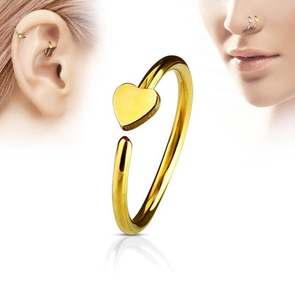 Gold IP on 316L Surgical Steel Nose Hoop Ring with Small Heart - Pierced Universe