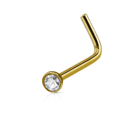 Gold IP Surgical Steel L Shape White CZ Nose Stud - Pierced Universe