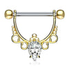 Gold IP Surgical Steel with White Pear CZ Dangle Nipple Ring Barbell - Pierced Universe