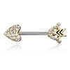 Gold Plated Heart & Arrow CZ Nipple Ring Barbell