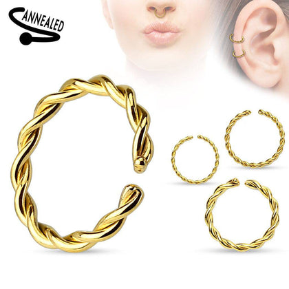 Gold Plated Multi-Use 316L Surgical Steel Braided Twisted Nose Hoop Ring - Pierced Universe