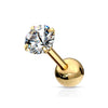 Gold Plated Surgical Steel Ball Back Prong White CZ Cartilage Ring Stud - Pierced Universe