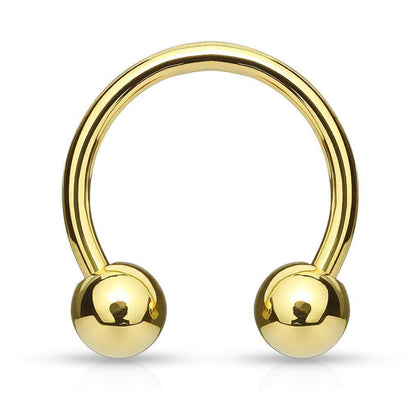 Gold Plated Surgical Steel Circular Horseshoe Tragus Cartilage Barbell with Ball Ends - Pierced Universe