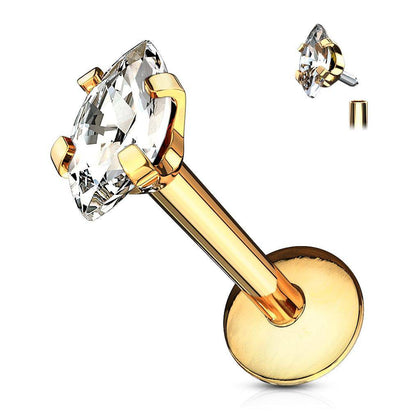 Gold Plated Surgical Steel Marquise White CZ Internally Threaded Labret - Pierced Universe