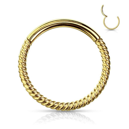 Gold Plated Surgical Steel Multi Use Braided Twisted Hinged Hoop Ring Clicker - Pierced Universe