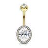 Gold Plated Surgical Steel Oval Pave White CZ Belly Ring - Pierced Universe