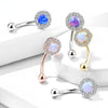 Gold Plated Surgical Steel White CZ Gem Cluster & White Opal Curved Barbell