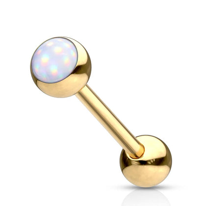 Gold Plated Surgical Steel White Gem Tongue Ring Straight Barbell - Pierced Universe