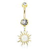 Gold Plated Surgical Steel White Glitter Opal Tribal Sun Belly Button Ring - Pierced Universe