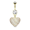 Gold Plated Surgical Steel White Pave Heart Dangle Belly Ring - Pierced Universe