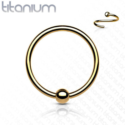 Gold PVD High Polished Implant Grade Titanium Easy Bend Nose, Cartilage Hoop Ring with Fixed Ball - Pierced Universe