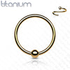 Gold PVD High Polished Implant Grade Titanium Easy Bend Nose, Cartilage Hoop Ring with Fixed Ball - Pierced Universe