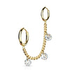 Gold PVD Surgical Steel Chain Link Double Hoop Earring with White CZ Gem Dangle - Pierced Universe