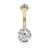 Gold PVD Surgical Steel Classic White 8mm CZ Gem Belly Ring - Pierced Universe