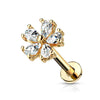 Gold Surgical Steel Internally Threaded White Flower CZ Flat Back Labret - Pierced Universe