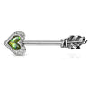 Green Opal Heart & Feather Arrow Surgical Steel Nipple Ring Barbell - Pierced Universe