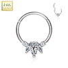 Hinged 14KT White Gold Septum Ring Clicker Hoop with 3 White CZ Marquise Crystals - Pierced Universe