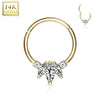 Hinged 14KT Yellow Gold Septum Ring Clicker Hoop with 3 White CZ Marquise Crystals - Pierced Universe