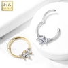 Hinged 14KT Yellow Gold Septum Ring Clicker Hoop with 3 White CZ Marquise Crystals - Pierced Universe