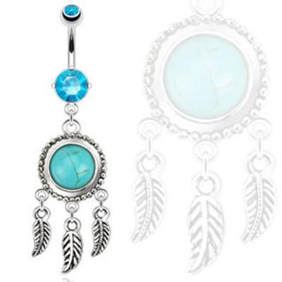 Blue Semi Precious Turquoise Dream Catcher Surgical Steel Belly Button Navel Ring - Pierced Universe ?id=5162566981