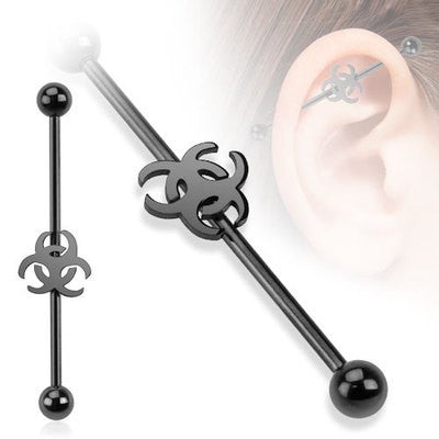 14ga Surgical Steel Black Titanium Anodized Biohazard Straight Industrial Barbell - Pierced Universe